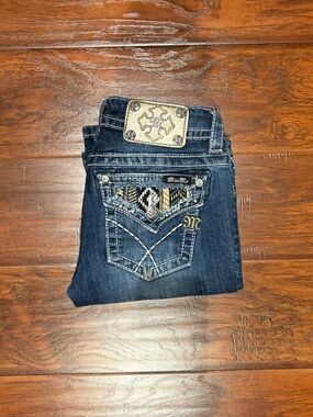 Miss Me Dark Wash Jeans with Gold Embellishment